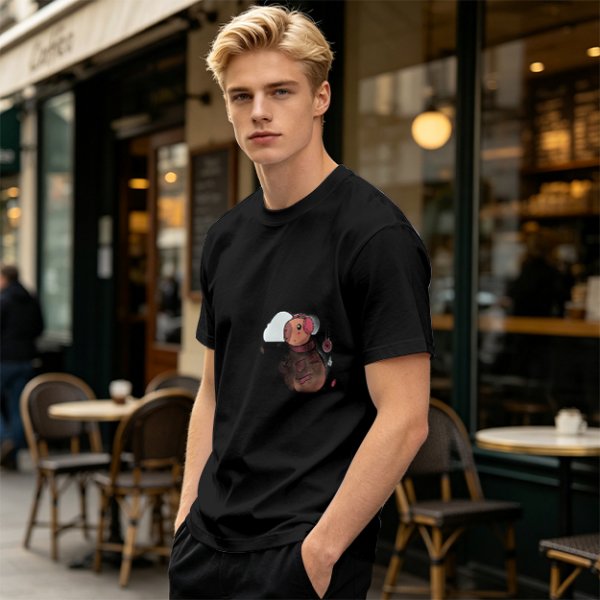 Olive Green T-Shirt With Cute Cartoon Pig Print