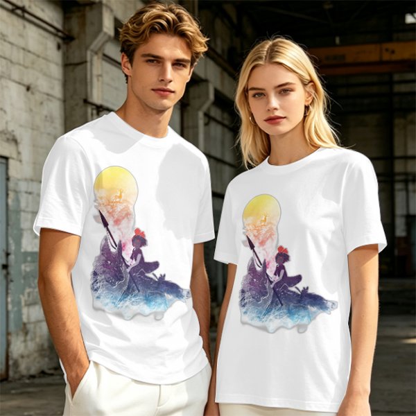 Olive T-Shirt with Watercolor Witch and Moon Art Print