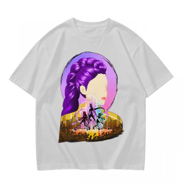 Olive T-Shirt With Purple Haired Woman And Concert Stage Print