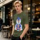 Olive T-shirt with Cute Penguin Drinking Boba Tea Print