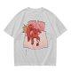 Olive T-Shirt With Cute Red Imp Yawning On Pillows Print