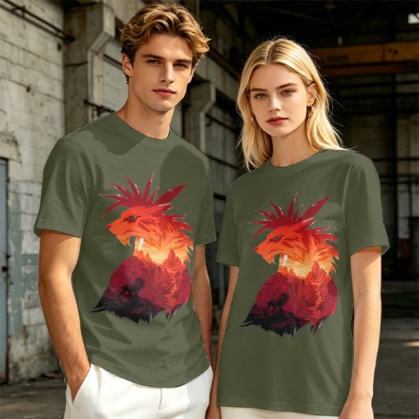 Olive T-Shirt With Fiery Lion Creature Graphic Print