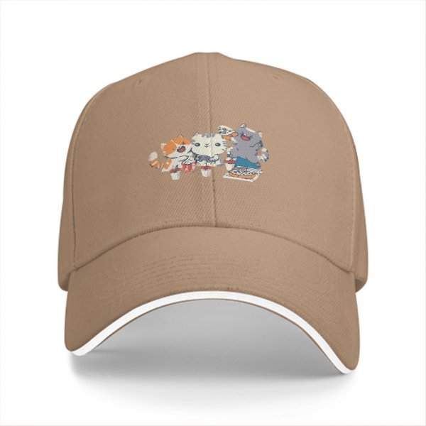 Black Baseball Cap With Cute Cats Eating Pizza Design