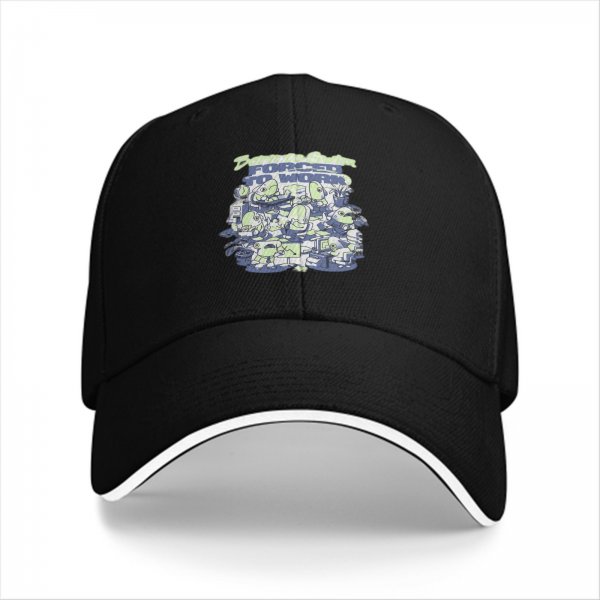 Black baseball cap with 'Forced to Work' office alien graphic