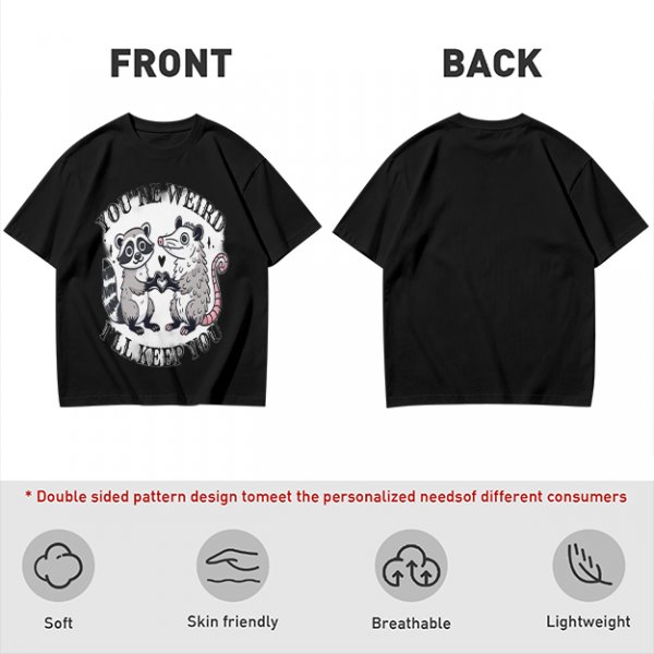 Olive T-Shirt With Raccoon and Opossum Weird Love Graphic