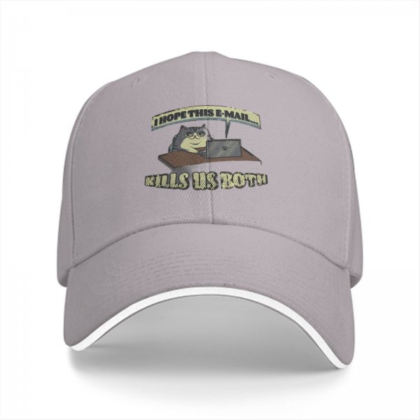 Black baseball cap with funny cat email joke graphic