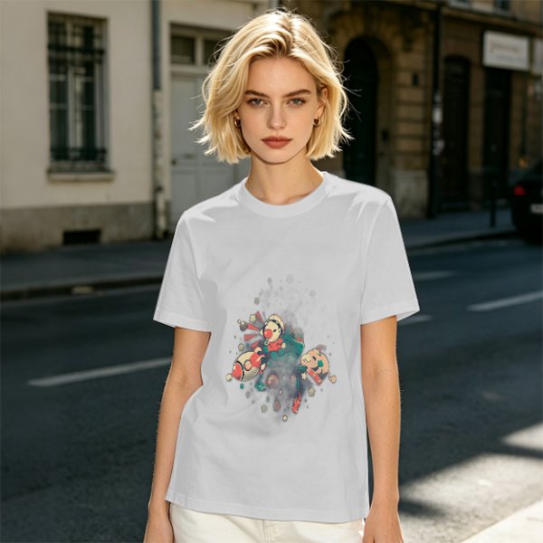 Olive T-Shirt With Whimsical Space Themed Cartoon Print
