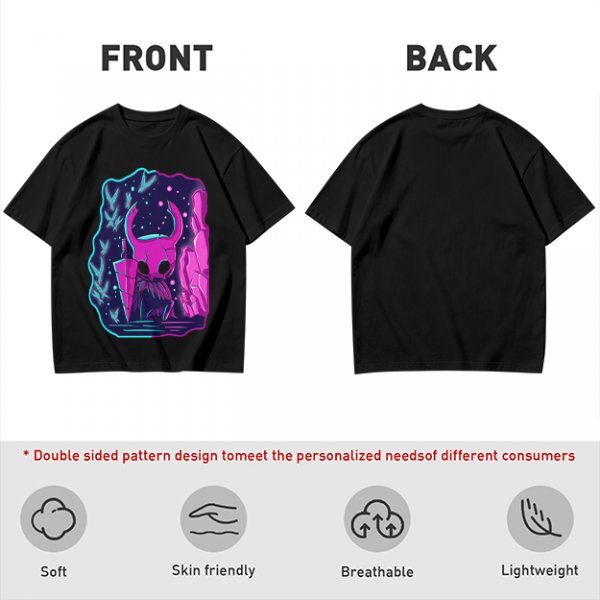 Olive Green T-Shirt With Neon Hollow Knight Character Art