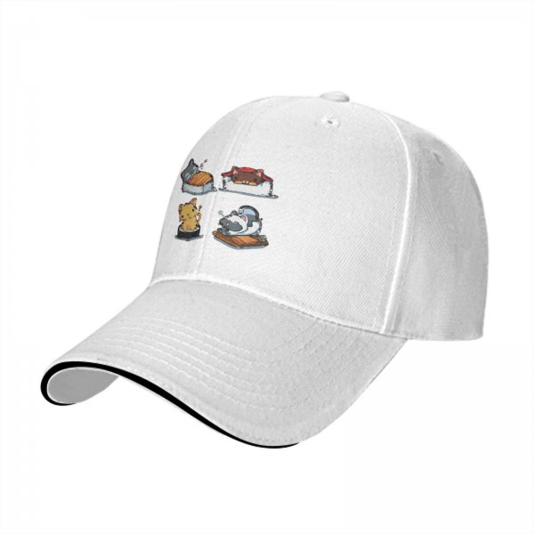Black Baseball Cap With Cute Cat Sushi Artwork