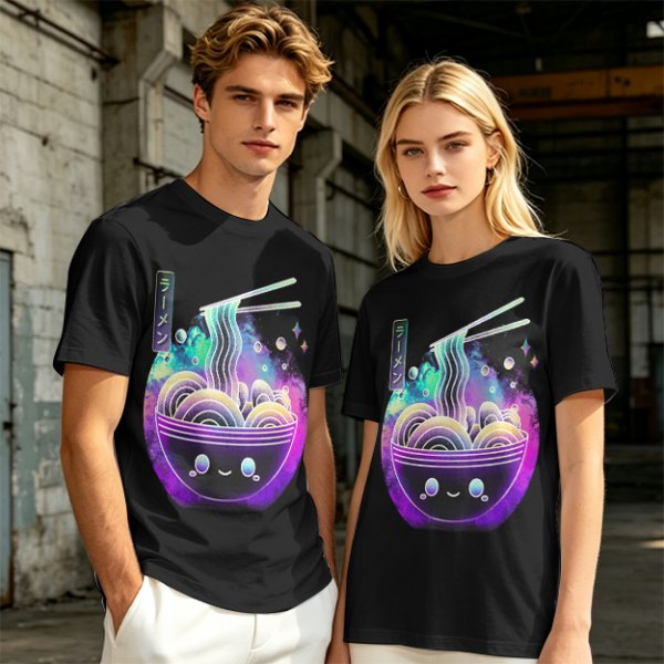 Olive T-Shirt With Galaxy Ramen Bowl Kawaii Graphic