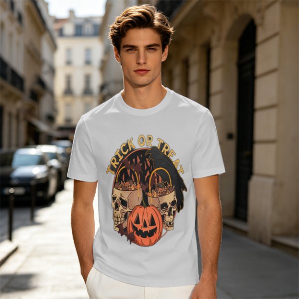 Olive Halloween Trick or Treat Skull Jack-o'-lantern Graphic T-Shirt