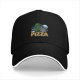 Black baseball cap with alien eating pizza and 'FOR PIZZA' text