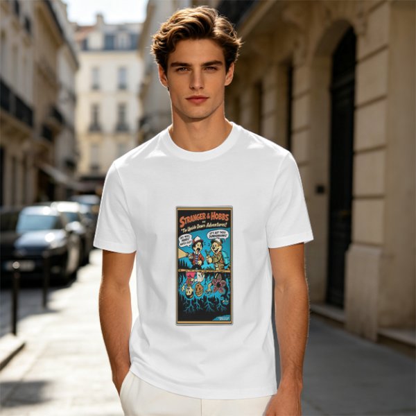 Olive T-Shirt with Stranger Hobbs Upside Down Comic Print