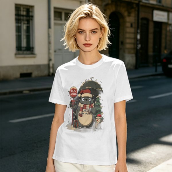 Christmas Totoro at Bus Stop Graphic T-Shirt