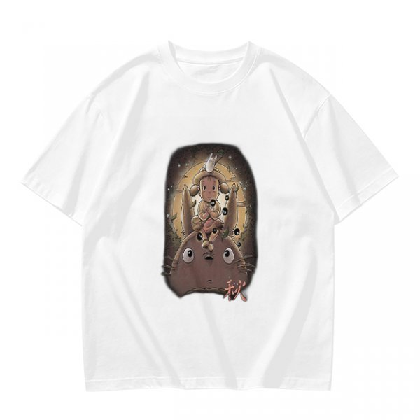 Olive T-Shirt With Totoro and Small Spirits Graphic Print