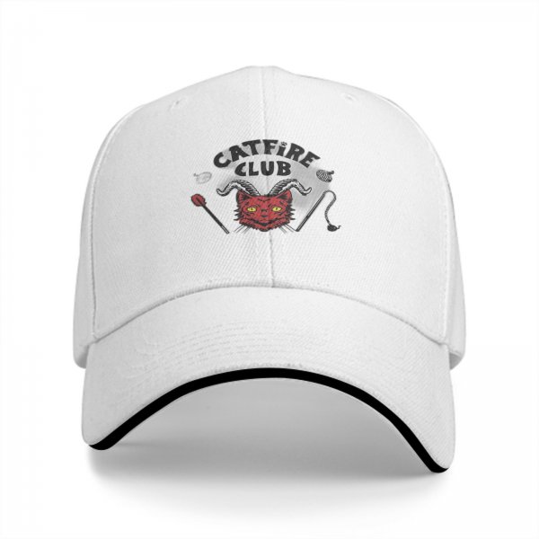 Black baseball cap with devil cat Campfire Club graphic