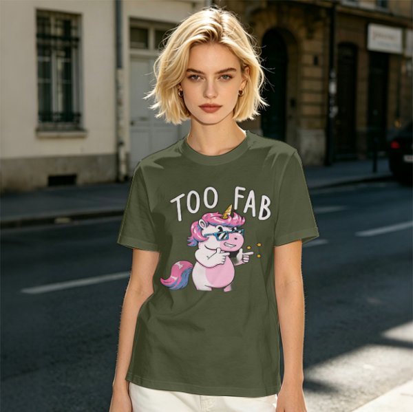 Olive T-Shirt with Too Fab Cool Unicorn Graphic Print