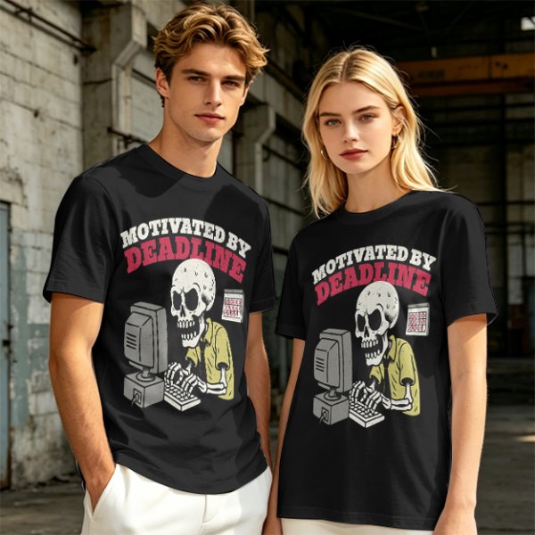 Motivated by Deadline Skeleton Working at Computer T-Shirt