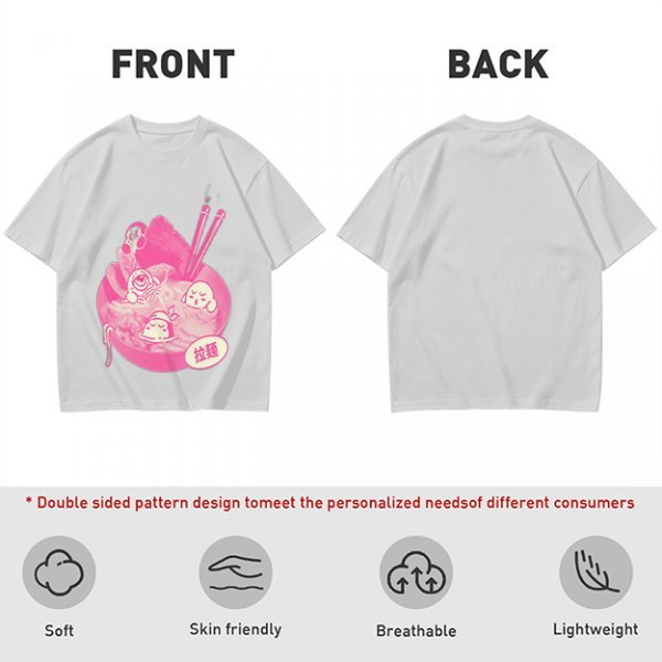 Oversized dark green t-shirt with cute pink ramen bowl graphic