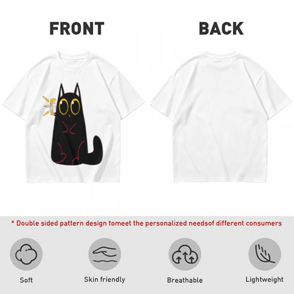 Olive Green T-Shirt With Surprised Black Cat Graphic Print