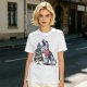 Olive T-shirt with T-Rex in Christmas sweater decorating a tree