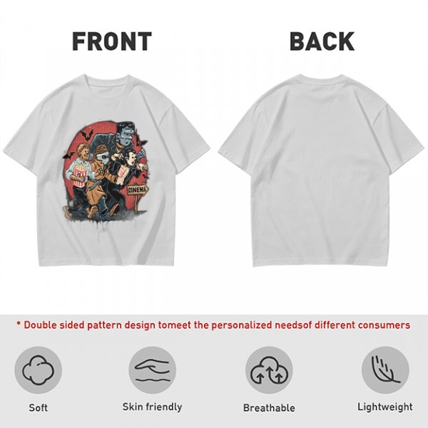 Olive T-Shirt with Classic Horror Monsters Going to Cinema Print