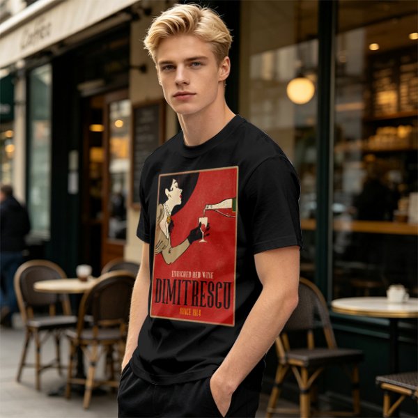 Olive t-shirt with vintage Dimitrescu red wine graphic print