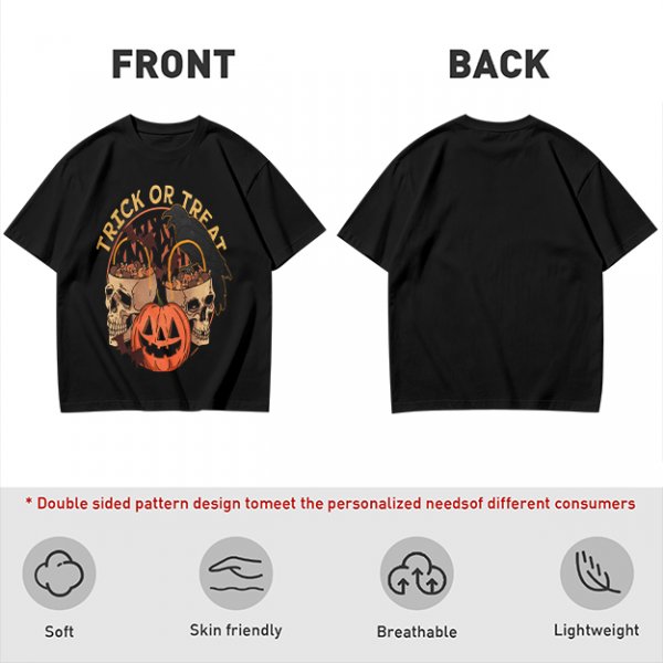 Olive Halloween Trick or Treat Skull Jack-o'-lantern Graphic T-Shirt