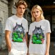 Olive Green T-Shirt with Totoro Nature Landscape Graphic Print