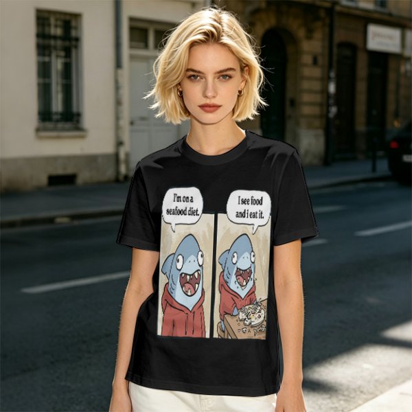 Shark seafood diet meme graphic t-shirt