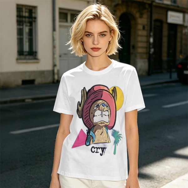 Olive T-shirt with Crying Tony Tony Chopper Graphic Print