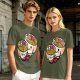 Olive T-Shirt With Cute Hugging Ramen Bowl Couple Print