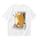 Olive T-Shirt with a Sleeping Cat on a Laptop Print