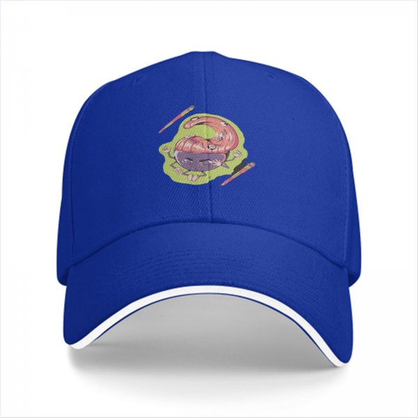Black Baseball Cap With Surreal Cartoon Character Print