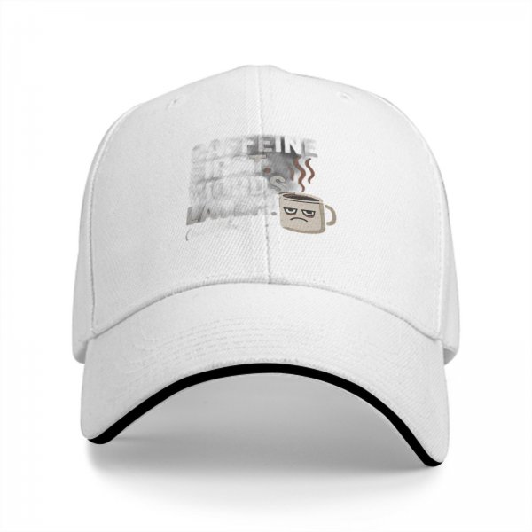 Black baseball cap with grumpy coffee cup graphic design