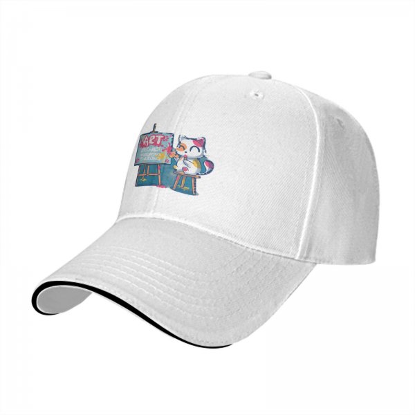 Black baseball cap with cat painting art design