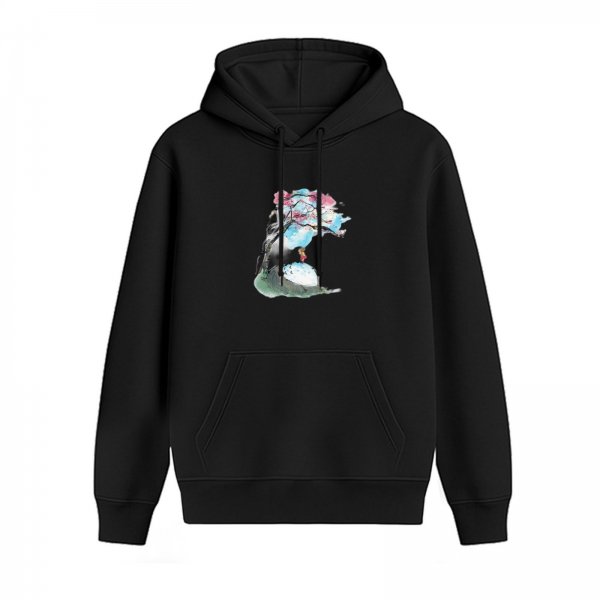 Black Hoodie With Watercolor Cherry Blossom Tree Art Print