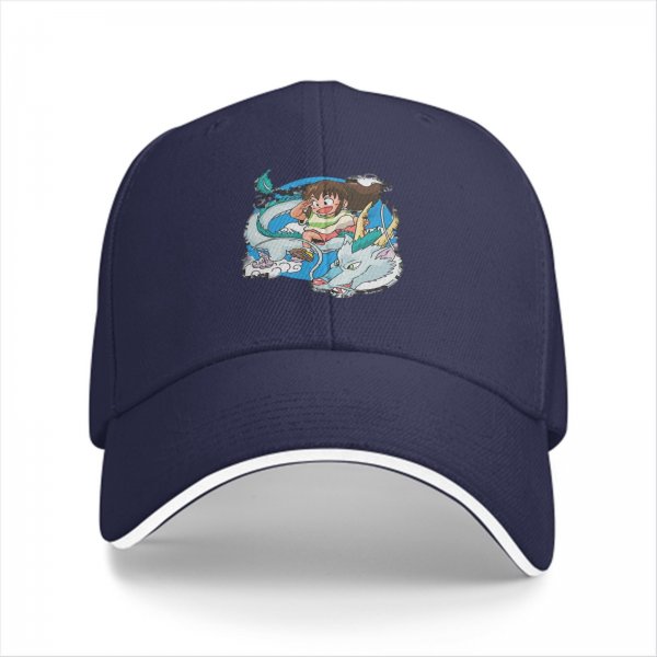 Black Baseball Cap With Spirited Away Chihiro And Haku Dragon Print