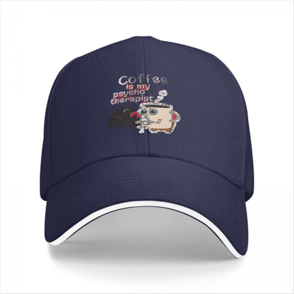 Coffee is my psychotherapist black baseball cap with cartoon print