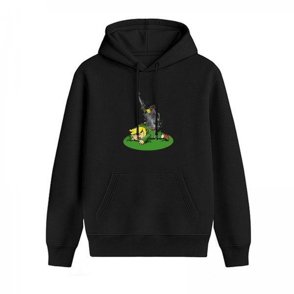 Black hoodie with cartoon Link and wolf graphic