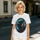 Olive T-Shirt With Black Cat And Crescent Moon Graphic