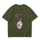 Olive T-shirt with horror stylized Totoro graphic and Japanese text