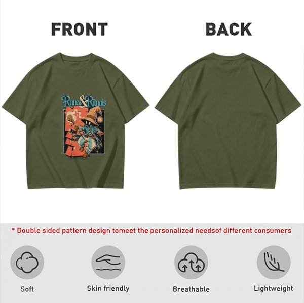 Olive Green T-Shirt With Runes & Rituals Wizard Graphic