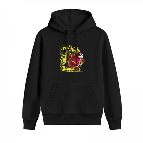 Black Hoodie With Flash Panda Superhero Graphic