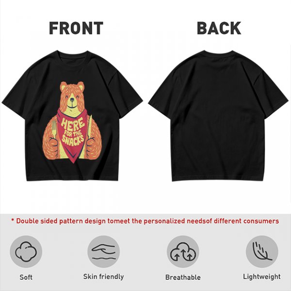 Olive T-Shirt With Happy Bear Holding Fork And Knife Here For Snacks Print