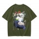 Olive green t-shirt with My Neighbor Totoro forest scene print