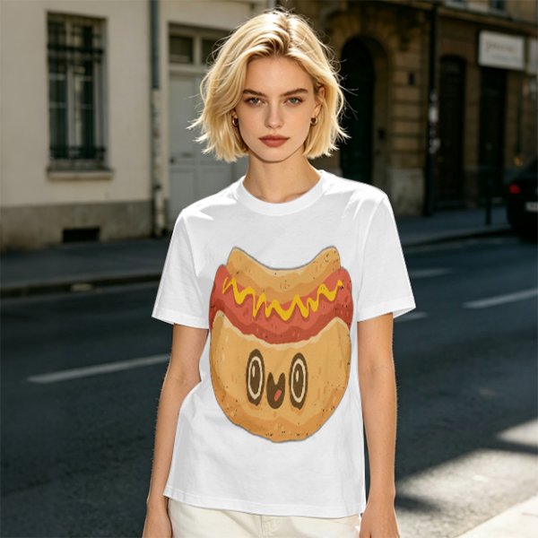 Olive T-Shirt With Cute Cartoon Hot Dog Graphic Print