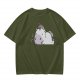 Olive green t-shirt with a chubby unicorn holding a steaming coffee cup