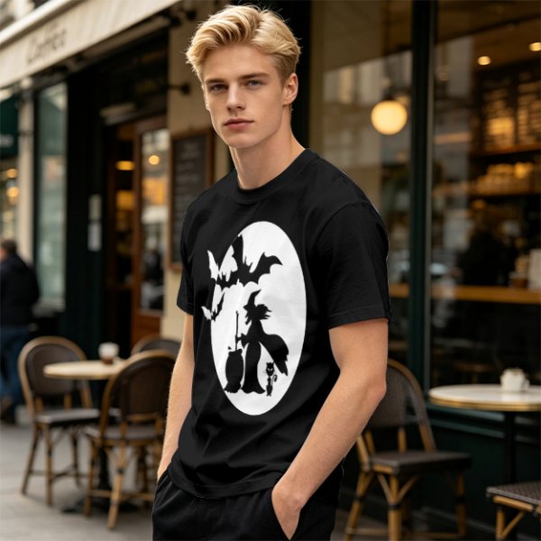 Olive Halloween Witch Silhouette Graphic Short Sleeve T-Shirt