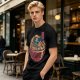 Olive T-shirt with Samurai Cat Surfing Ramen Bowl Art